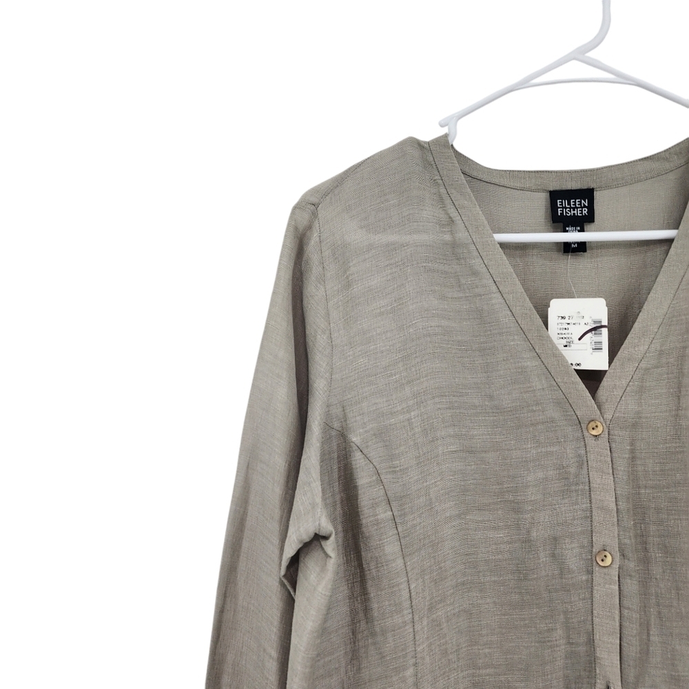 Eileen Fisher Women's Linen Silk Long Sleeves Lighweight Lagenlook Dress - Picture 2 of 8